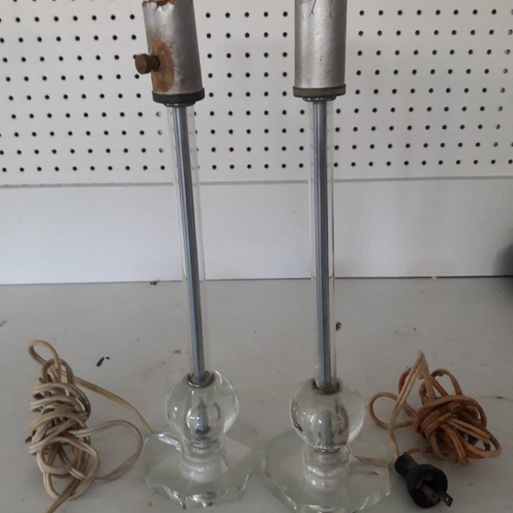 50's Mid Century Modern Crystal Candlestick Lamps